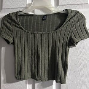 SHEIN Olive Green Ribbed Crop Top